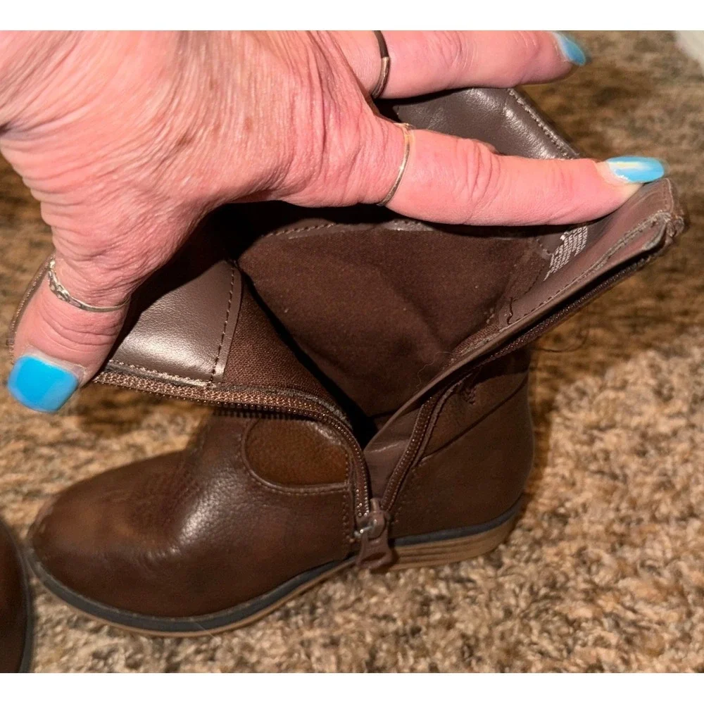 Cat & Jack Memphis Western Boots Cognac Mid-Calf Zipper Closure Size 9